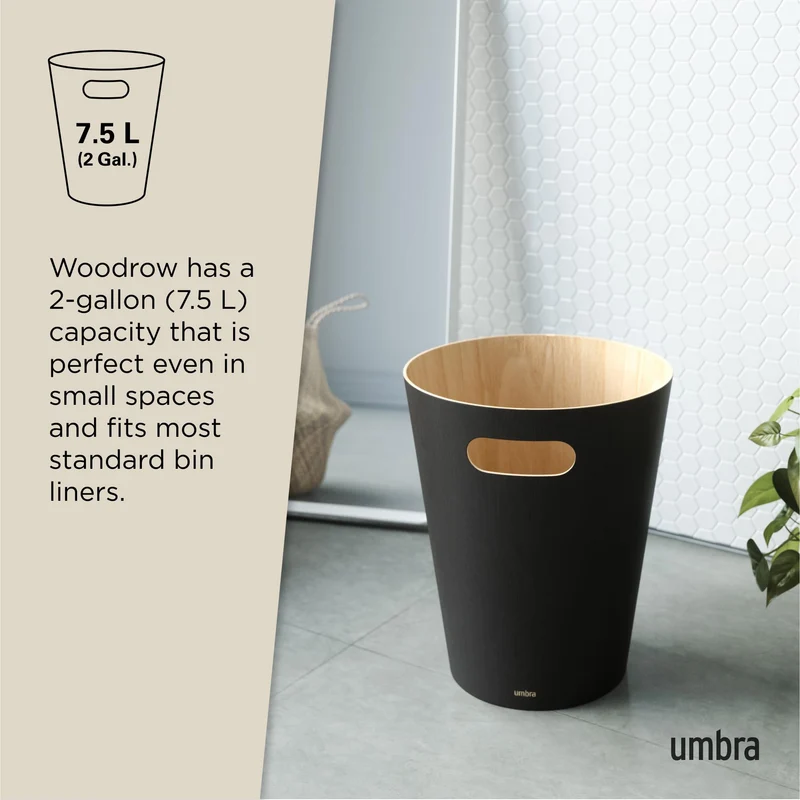 Umbra Woodrow Abfalleimer Holz, 7, 5l, Schwarz/Natur