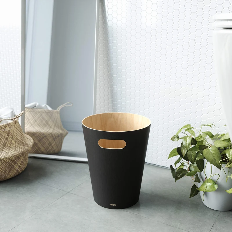 Umbra Woodrow Abfalleimer Holz, 7, 5l, Schwarz/Natur
