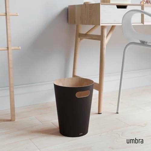 Umbra Woodrow Abfalleimer Holz, 7, 5l, Schwarz/Natur
