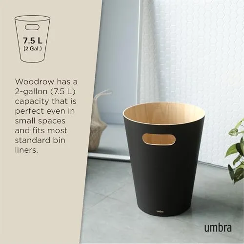 Umbra Woodrow Abfalleimer Holz, 7, 5l, Schwarz/Natur
