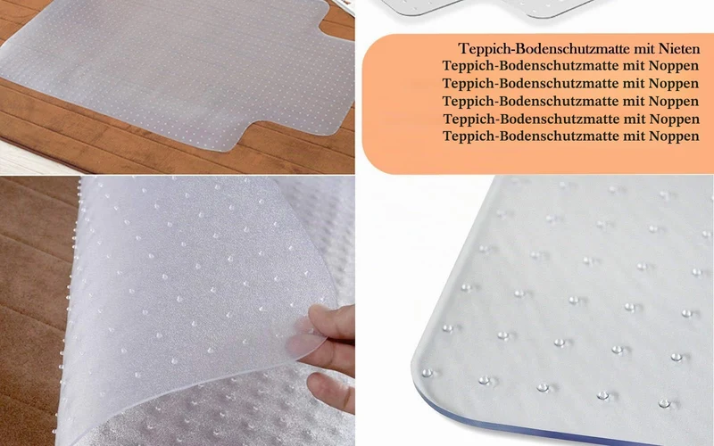 TUKA-i-AKUT 90 x 120 cm Teppich-Bodenschutzmatte mit Lippe, Teppichböden Schutzmatte Bürostuhlmatte, Schreibtischstuhl Unterlage, Stuhlmatte Teppichmatte mit Nieten, Milchig Transparent TKD4012