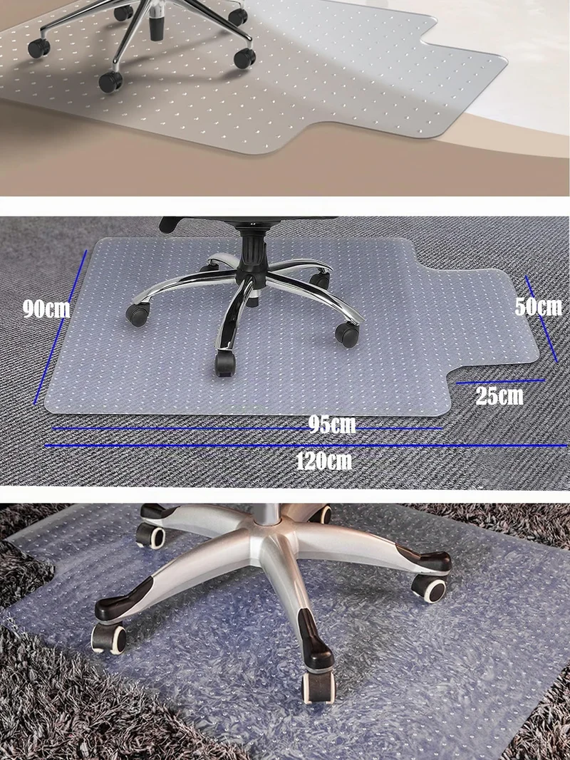 TUKA-i-AKUT 90 x 120 cm Teppich-Bodenschutzmatte mit Lippe, Teppichböden Schutzmatte Bürostuhlmatte, Schreibtischstuhl Unterlage, Stuhlmatte Teppichmatte mit Nieten, Milchig Transparent TKD4012