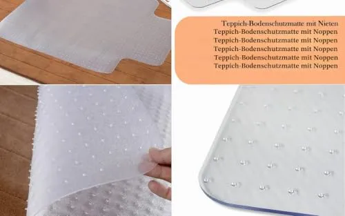 TUKA-i-AKUT 90 x 120 cm Teppich-Bodenschutzmatte mit Lippe, Teppichböden Schutzmatte Bürostuhlmatte, Schreibtischstuhl Unterlage, Stuhlmatte Teppichmatte mit Nieten, Milchig Transparent TKD4012