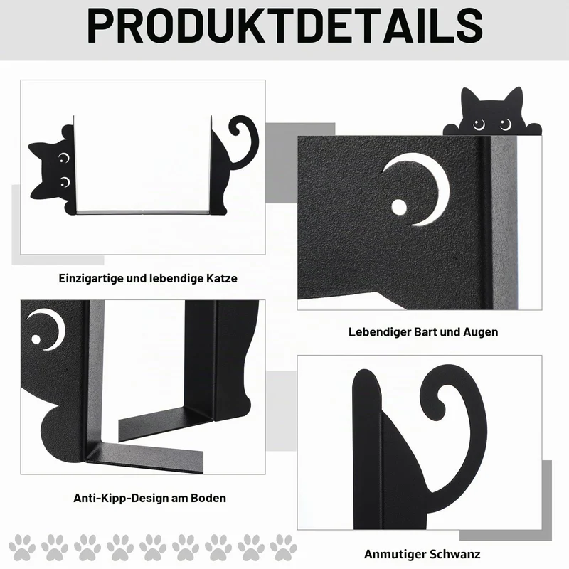 Buchstützen aus Metall, 2 Stück kreative Katze Bücherstütze Schwarz, dekorative Buchhalter im Katzen-Design, für Regal, Schule, Büro und Zuhause, Geschenk für Katzenliebhaber und Leseenthusiasten