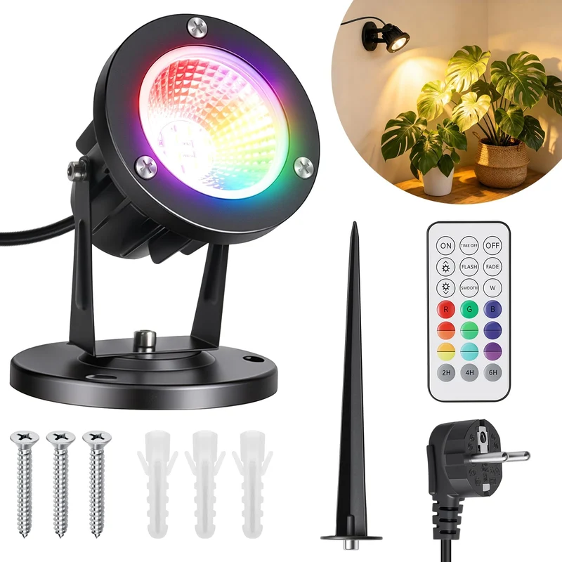 6W RGB LED Klemmspot mit Fernbedienung, IP65 Wasserdicht RGB-Lichter