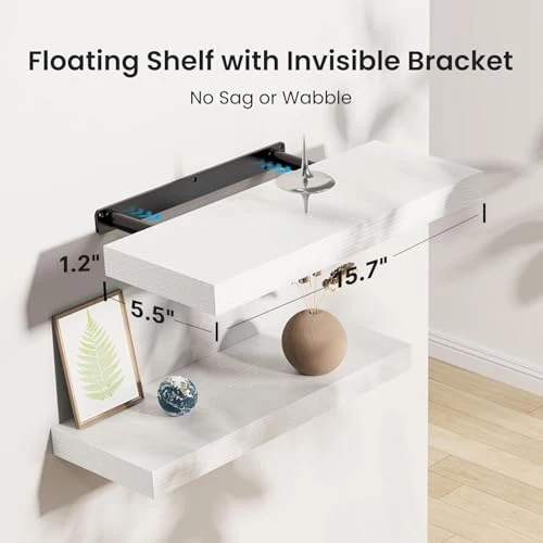 Amada 3er-Wandregal 40 cm für Badezimmer/Wohnzimmer/Schlafzimmer, Weiß