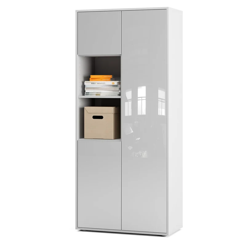 Büroschrank Amira T20, Weiß/Weiß Hochglanz, 180x80x40 cm