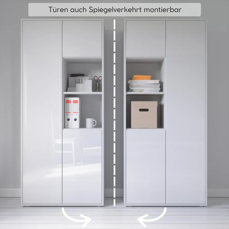 Büroschrank Amira T20, Weiß/Weiß Hochglanz, 180x80x40 cm