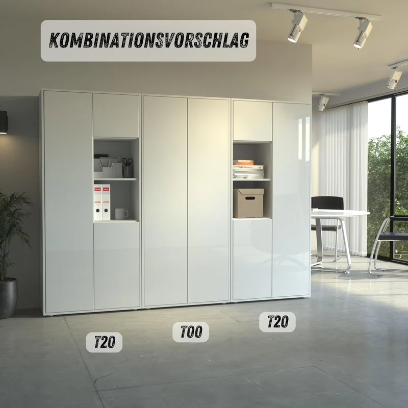 Büroschrank Amira T20, Weiß/Weiß Hochglanz, 180x80x40 cm
