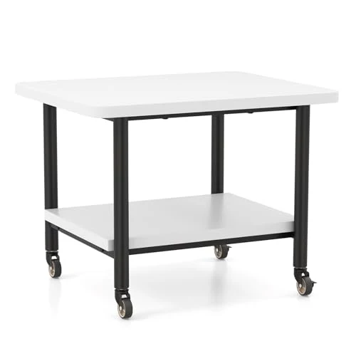 GIANTEX Druckertisch mit Rollen, Druckerständer Druckerwagen rollbar mit 2 Ebenen, Druckerschrank Rollcontainer Druckerhalter Holz, Beistelltisch Druckerregal Rollregal Rollwagen (Weiß + Schwarz)