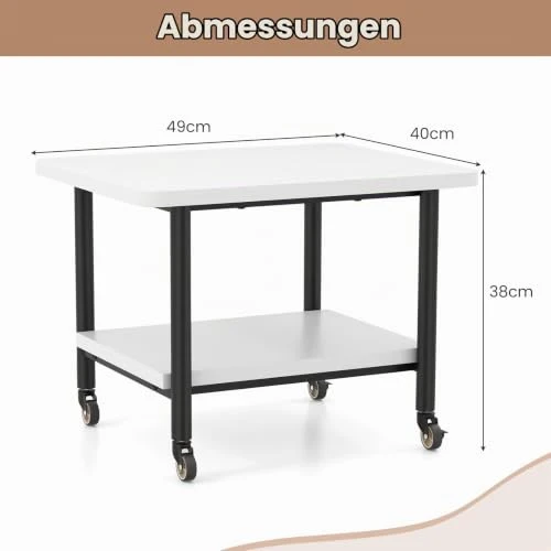GIANTEX Druckertisch mit Rollen, Druckerständer Druckerwagen rollbar mit 2 Ebenen, Druckerschrank Rollcontainer Druckerhalter Holz, Beistelltisch Druckerregal Rollregal Rollwagen (Weiß + Schwarz)