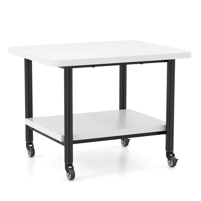 GIANTEX Druckertisch mit Rollen, Druckerständer Druckerwagen rollbar mit 2 Ebenen, Druckerschrank Rollcontainer Druckerhalter Holz, Beistelltisch Druckerregal Rollregal Rollwagen (Weiß + Schwarz)
