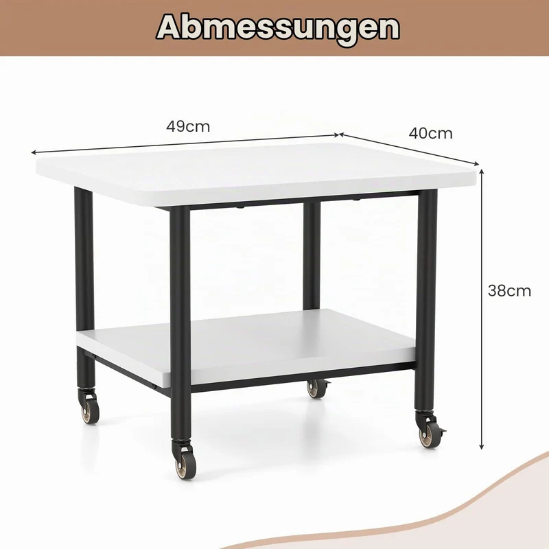 GIANTEX Druckertisch mit Rollen, Druckerständer Druckerwagen rollbar mit 2 Ebenen, Druckerschrank Rollcontainer Druckerhalter Holz, Beistelltisch Druckerregal Rollregal Rollwagen (Weiß + Schwarz)