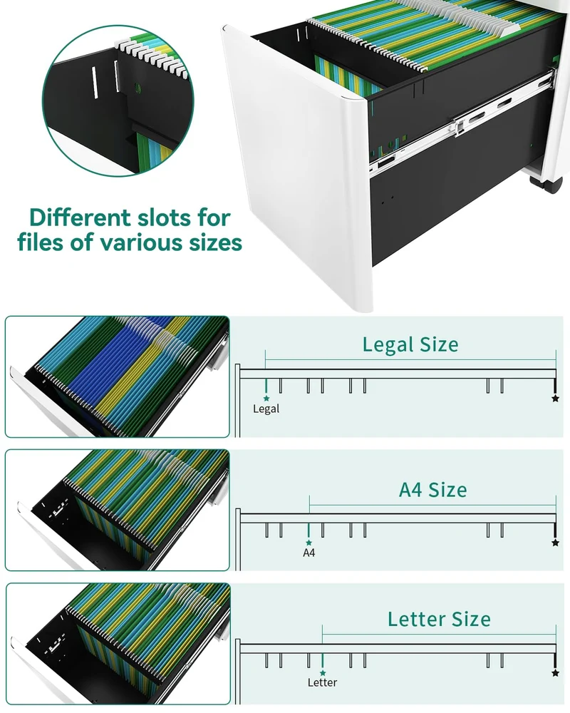 YITAHOME Rollcontainer mit 3 Schubladen, Metall Abschließbar Aktenschrank für A4, Legal, Letter, Mobiler Büroschrank mit Rollen für Home-Office, Hängeregistratur, 45 x 30 x 61cm, Weiß
