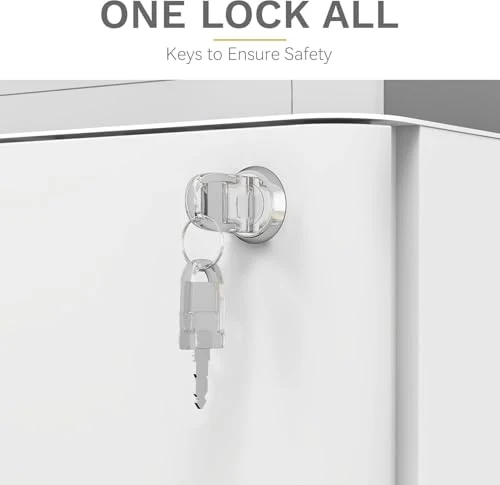 YITAHOME Rollcontainer mit 3 Schubladen, Metall Abschließbar Aktenschrank für A4, Legal, Letter, Mobiler Büroschrank mit Rollen für Home-Office, Hängeregistratur, 45 x 30 x 61cm, Weiß