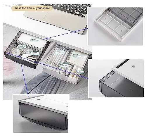 TUKA Unterschreibtisch-Schubladen 24x21x8cm, Selbstklebende Schubladen, Versteckte Unterbauschublade Aufbewahrungsbox unter Schreibtisch, Utensilien Stiftebox Matte Schwarz TKD8606-1X