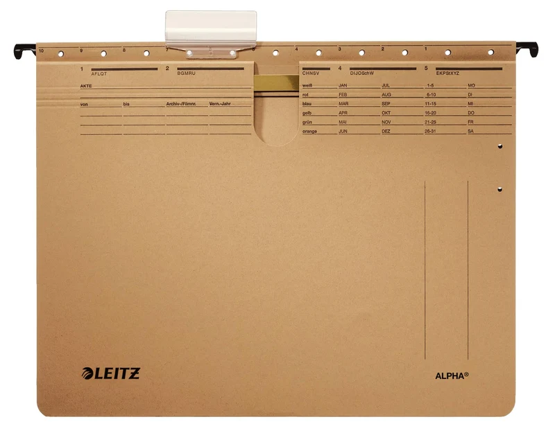 Leitz 19143000 Hängehefter Alpha, kaufmännische Heftung, Natronkarton, 10 Stück, naturbraun