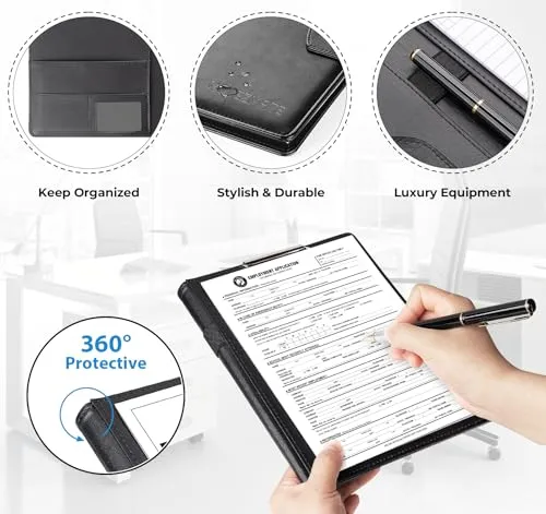 A4 Klemmbrett Schreibmappe Mit Magnetschluss,Ordner Klemmbrettmappe DIN A4 aus PU-Leder,Portfolio Padfolio mit Papier und Stift,Dokumentenmappe Schwarz für Bürobedarf Schule Business Arbeit