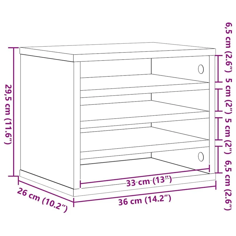vidaXL Schreibtisch Organizer Schwarz Eichen-Optik 36 x 26 x 29,5 cm
