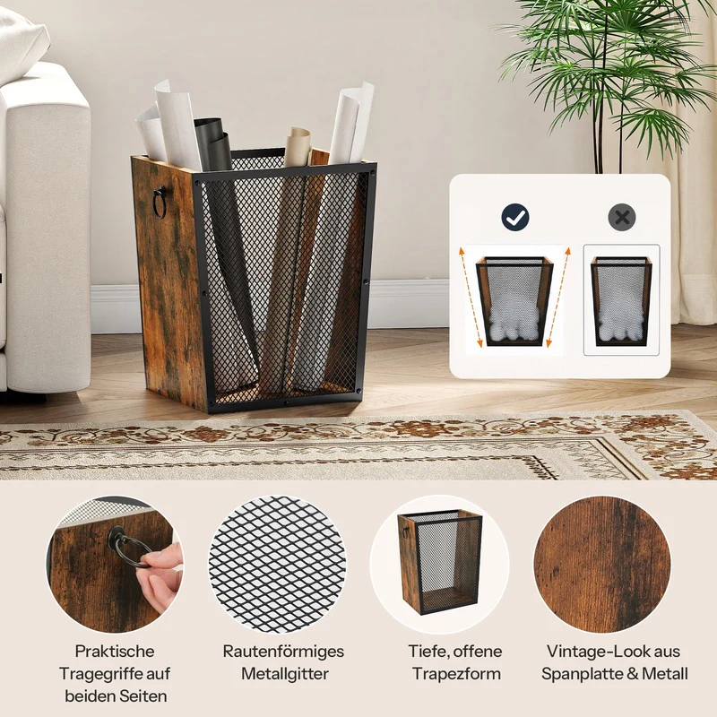 HOOBRO Mülleimer 17 L, Papierkorb im Industrial-Design