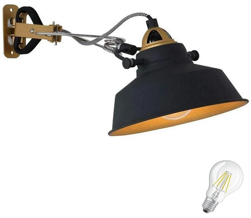 Vintage Bettleuchte Klemmbar Schwarz/Gold – Verstellbare Nachttischlampe mit Flexiblem Gelenkarm, LED Geeignet, Retro Design für Bett, Nachttisch, Arbeitszimmer, Beistelltisch, Leselampe