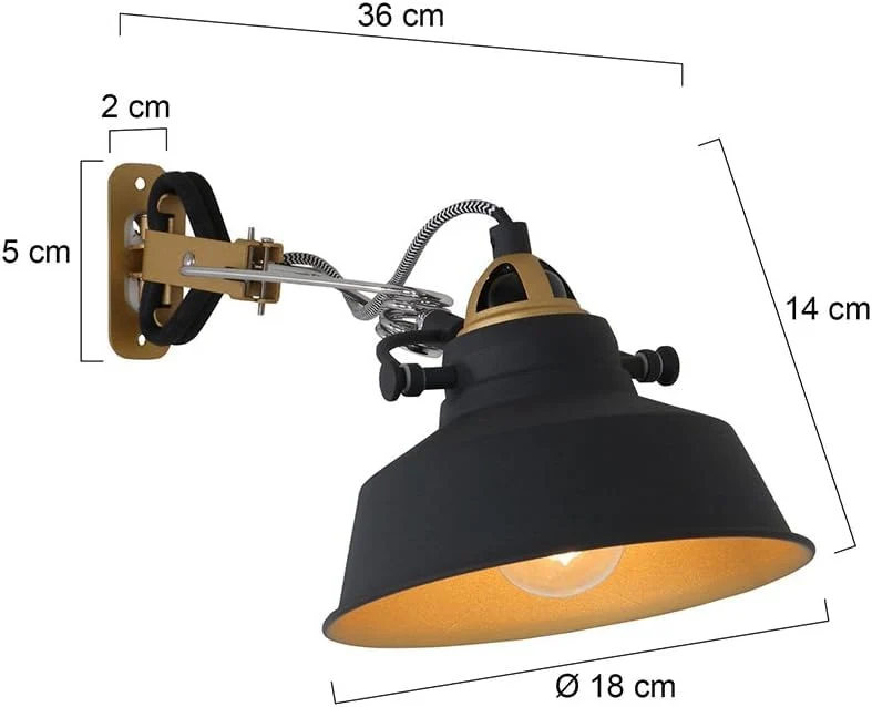 Vintage Bettleuchte Klemmbar Schwarz/Gold – Verstellbare Nachttischlampe mit Flexiblem Gelenkarm, LED Geeignet, Retro Design für Bett, Nachttisch, Arbeitszimmer, Beistelltisch, Leselampe