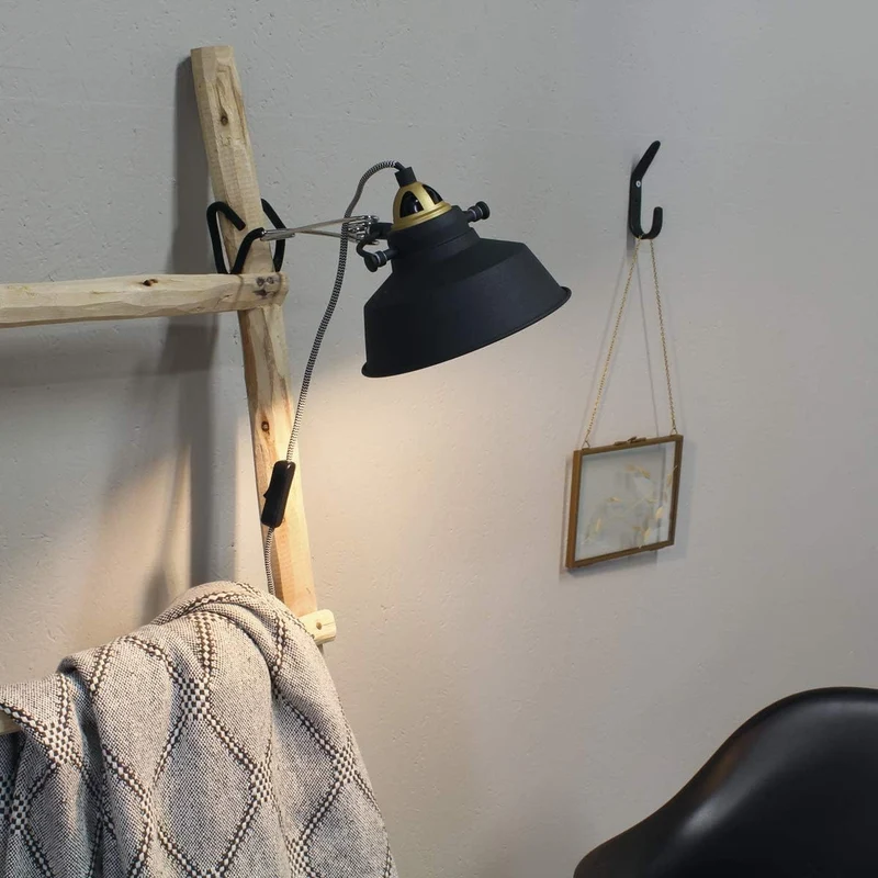 Vintage Bettleuchte Klemmbar Schwarz/Gold – Verstellbare Nachttischlampe mit Flexiblem Gelenkarm, LED Geeignet, Retro Design für Bett, Nachttisch, Arbeitszimmer, Beistelltisch, Leselampe