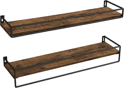 VASAGLE Wandregal, 2er Set, Schweberegal mit Stange, 60 cm breit