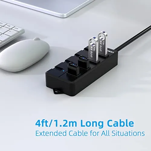 USB Hub mit Netzteil,VEMONT 4 Ports USB Verteiler Aktiv mit 5V/3A Adapter