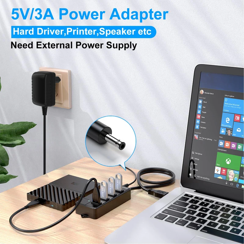 USB Hub mit Netzteil,VEMONT 4 Ports USB Verteiler Aktiv mit 5V/3A Adapter