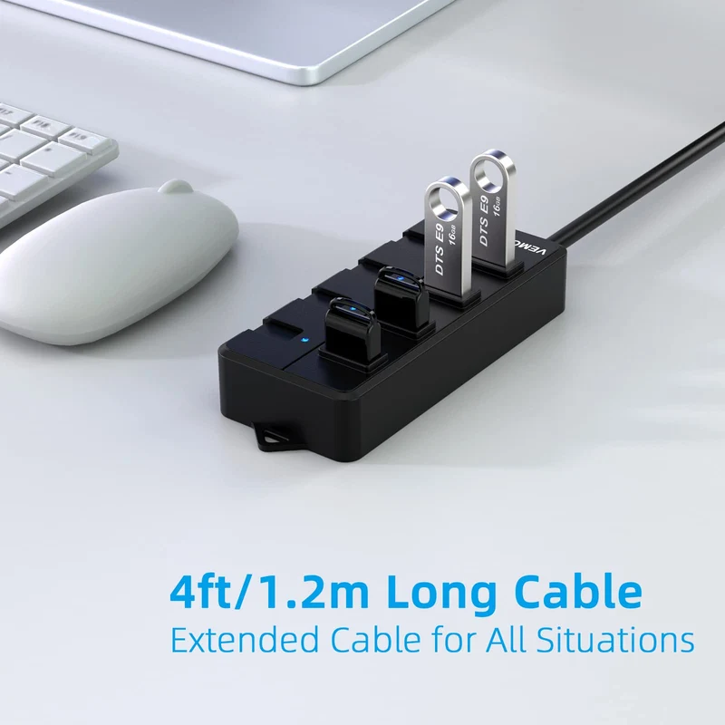 USB Hub mit Netzteil,VEMONT 4 Ports USB Verteiler Aktiv mit 5V/3A Adapter