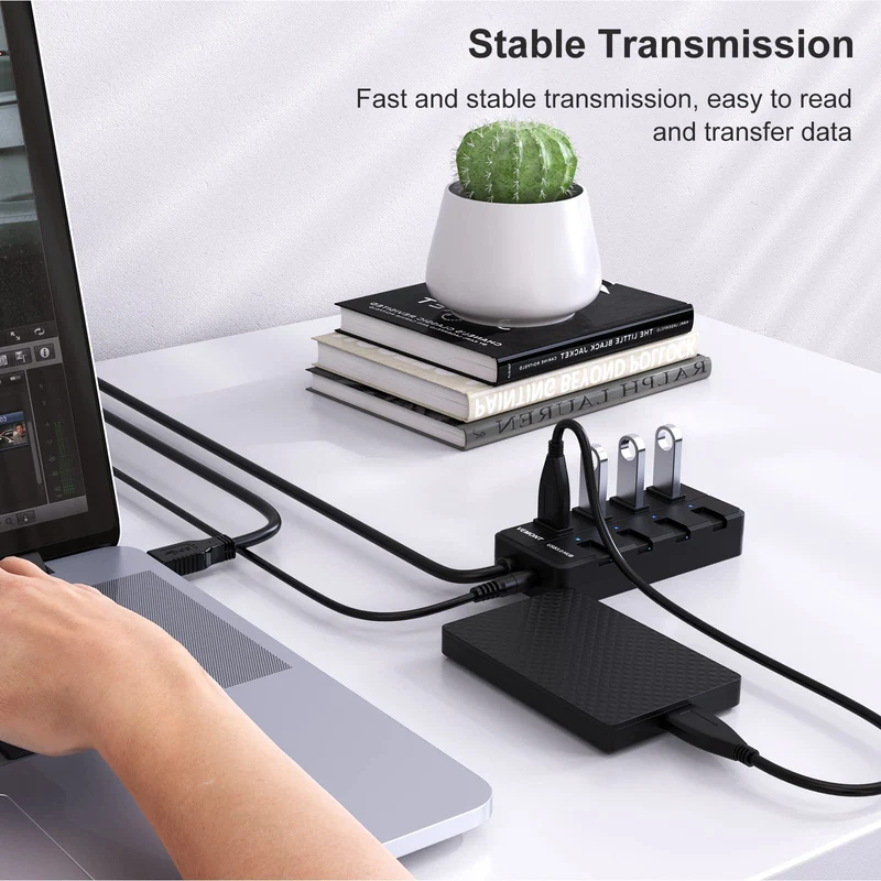USB Hub mit Netzteil,VEMONT 4 Ports USB Verteiler Aktiv mit 5V/3A Adapter