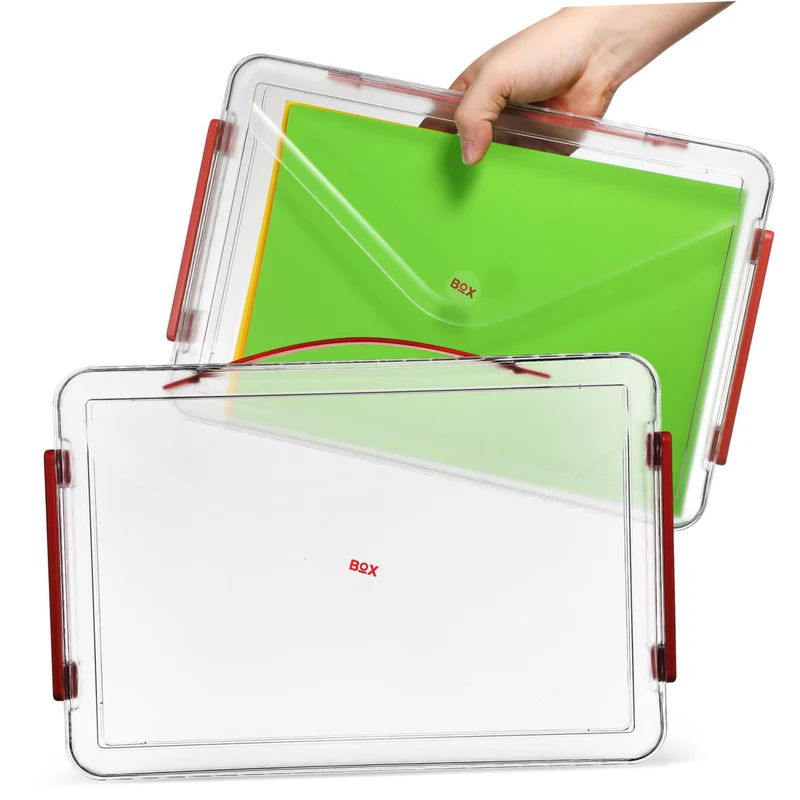 NUOBESTY 2stücke Kunststoff Aufbewahrungsbox mit Deckel Transparent für Akten Dokumente Zeitschriften und Papierwaren Behälter zum Ordnen für Büro und Zuhause