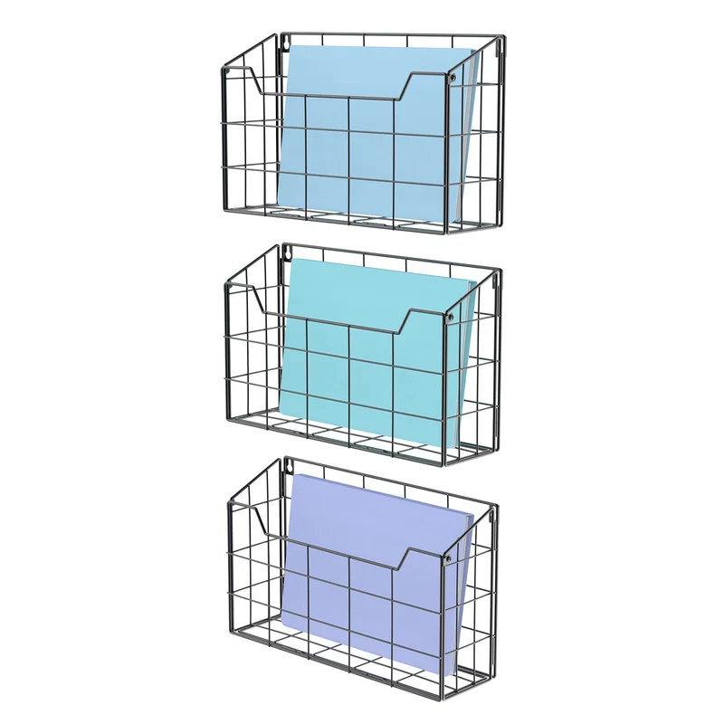 Univivi Wand-Organizer, Hängemappenhalter, Zeitschriftenhalter, Desktop-Aktenordner, Organizer für Dokumente, Papier, Post, Zuhause, Büro, 3 Stück