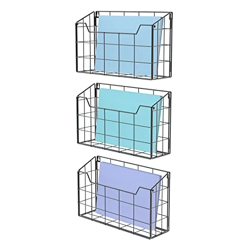 Univivi Wand-Organizer, Hängemappenhalter, Zeitschriftenhalter, Desktop-Aktenordner, Organizer für Dokumente, Papier, Post, Zuhause, Büro, 3 Stück