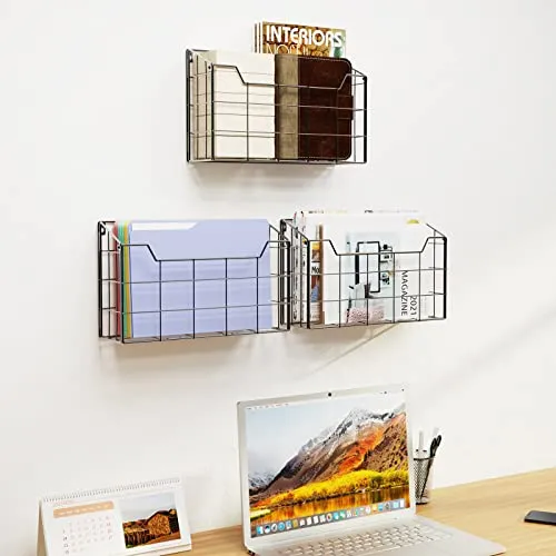 Univivi Wand-Organizer, Hängemappenhalter, Zeitschriftenhalter, Desktop-Aktenordner, Organizer für Dokumente, Papier, Post, Zuhause, Büro, 3 Stück