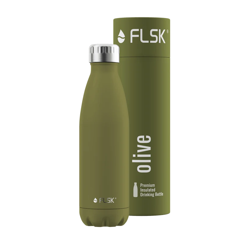 FLSK Trinkflasche aus Edelstahl, olive, 500ml, 25,5cm hoch