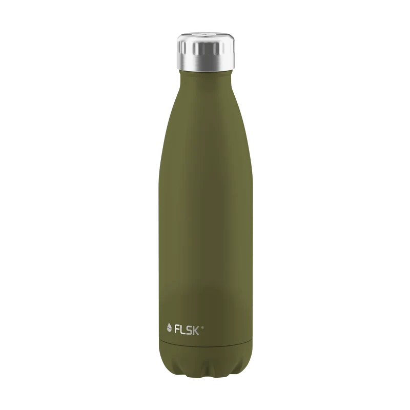 FLSK Trinkflasche aus Edelstahl, olive, 500ml, 25,5cm hoch