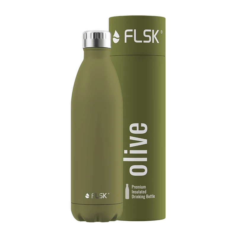 FLSK Trinkflasche aus Edelstahl, olive, 750ml, 28,6cm hoch