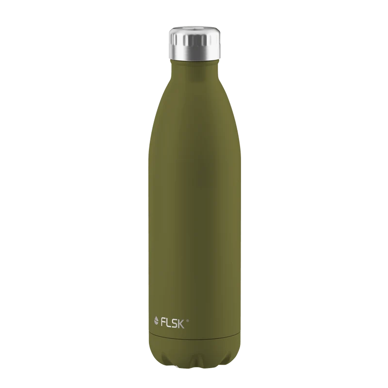 FLSK Trinkflasche aus Edelstahl, olive, 750ml, 28,6cm hoch