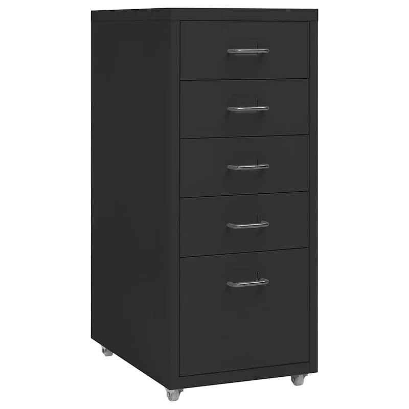 Myheimly Aktenschrank mit Rollen Rollcontainer Bürocontainer Schubladenschrank Büroschrank Metallschrank Schrank Metall Aktenschrank Schwarz,5 Schubladen
