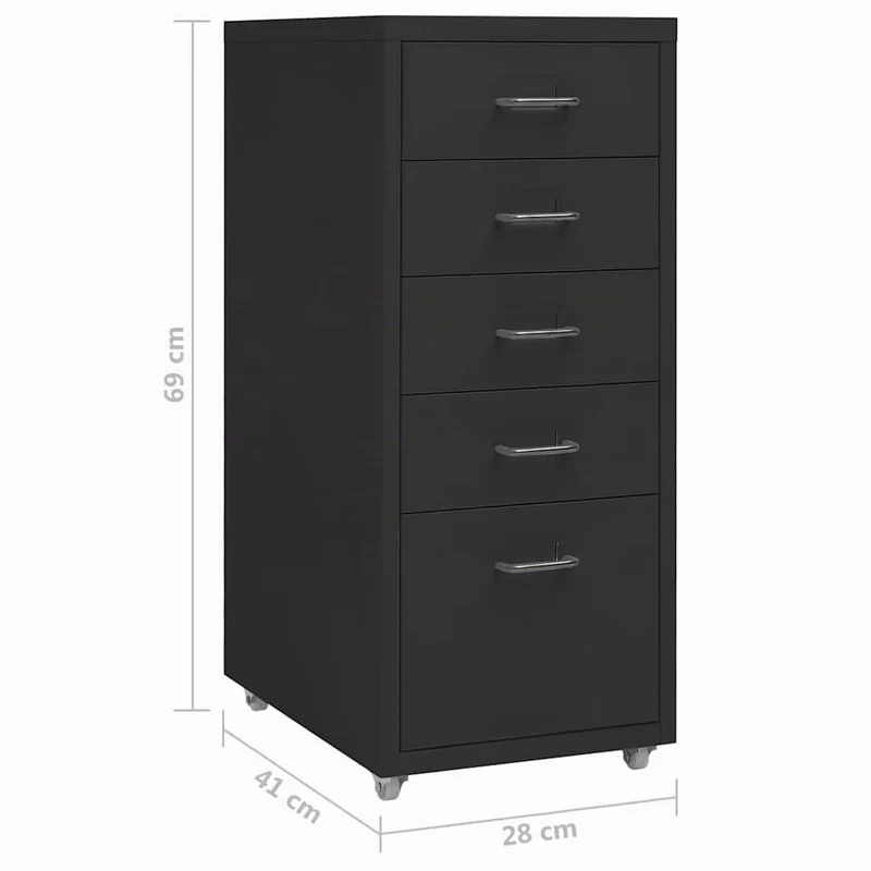 Myheimly Aktenschrank mit Rollen Rollcontainer Bürocontainer Schubladenschrank Büroschrank Metallschrank Schrank Metall Aktenschrank Schwarz,5 Schubladen