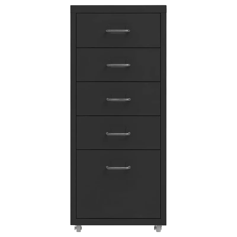 Myheimly Aktenschrank mit Rollen Rollcontainer Bürocontainer Schubladenschrank Büroschrank Metallschrank Schrank Metall Aktenschrank Schwarz,5 Schubladen