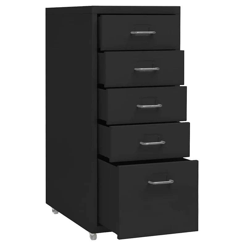 Myheimly Aktenschrank mit Rollen Rollcontainer Bürocontainer Schubladenschrank Büroschrank Metallschrank Schrank Metall Aktenschrank Schwarz,5 Schubladen