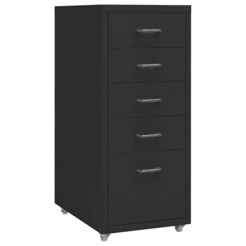 Myheimly Aktenschrank mit Rollen Rollcontainer Bürocontainer Schubladenschrank Büroschrank Metallschrank Schrank Metall Aktenschrank Schwarz,5 Schubladen