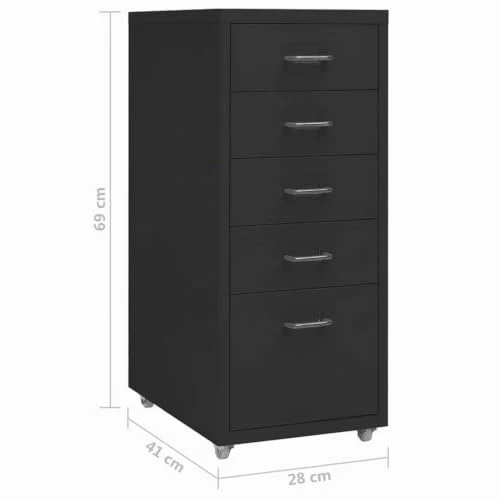 Myheimly Aktenschrank mit Rollen Rollcontainer Bürocontainer Schubladenschrank Büroschrank Metallschrank Schrank Metall Aktenschrank Schwarz,5 Schubladen