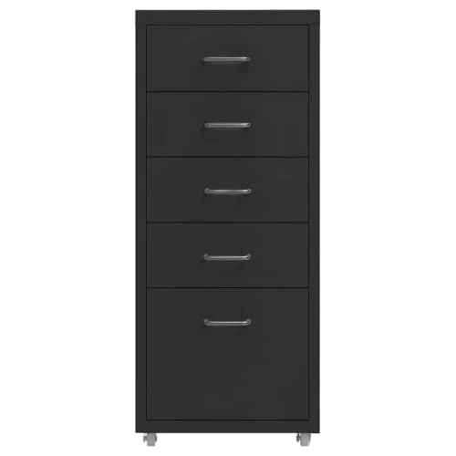 Myheimly Aktenschrank mit Rollen Rollcontainer Bürocontainer Schubladenschrank Büroschrank Metallschrank Schrank Metall Aktenschrank Schwarz,5 Schubladen