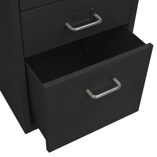 Myheimly Aktenschrank mit Rollen Rollcontainer Bürocontainer Schubladenschrank Büroschrank Metallschrank Schrank Metall Aktenschrank Schwarz,5 Schubladen