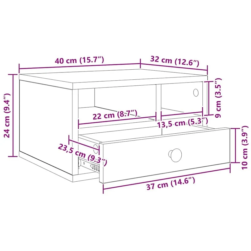 vidaXL Druckerständer Artisan-Eiche 40 x 32 x 24 cm Holzwerkstoff