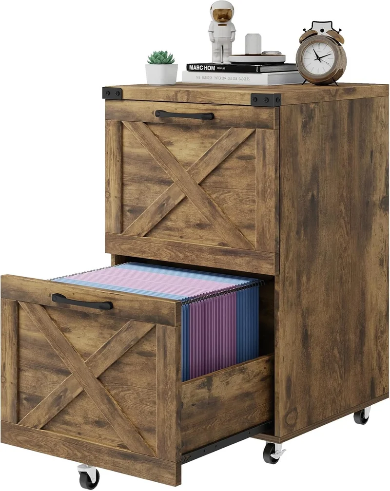 BonVache Rollcontainer Aktenschrank, Mobiler Büroschrank mit 2 Schubladen